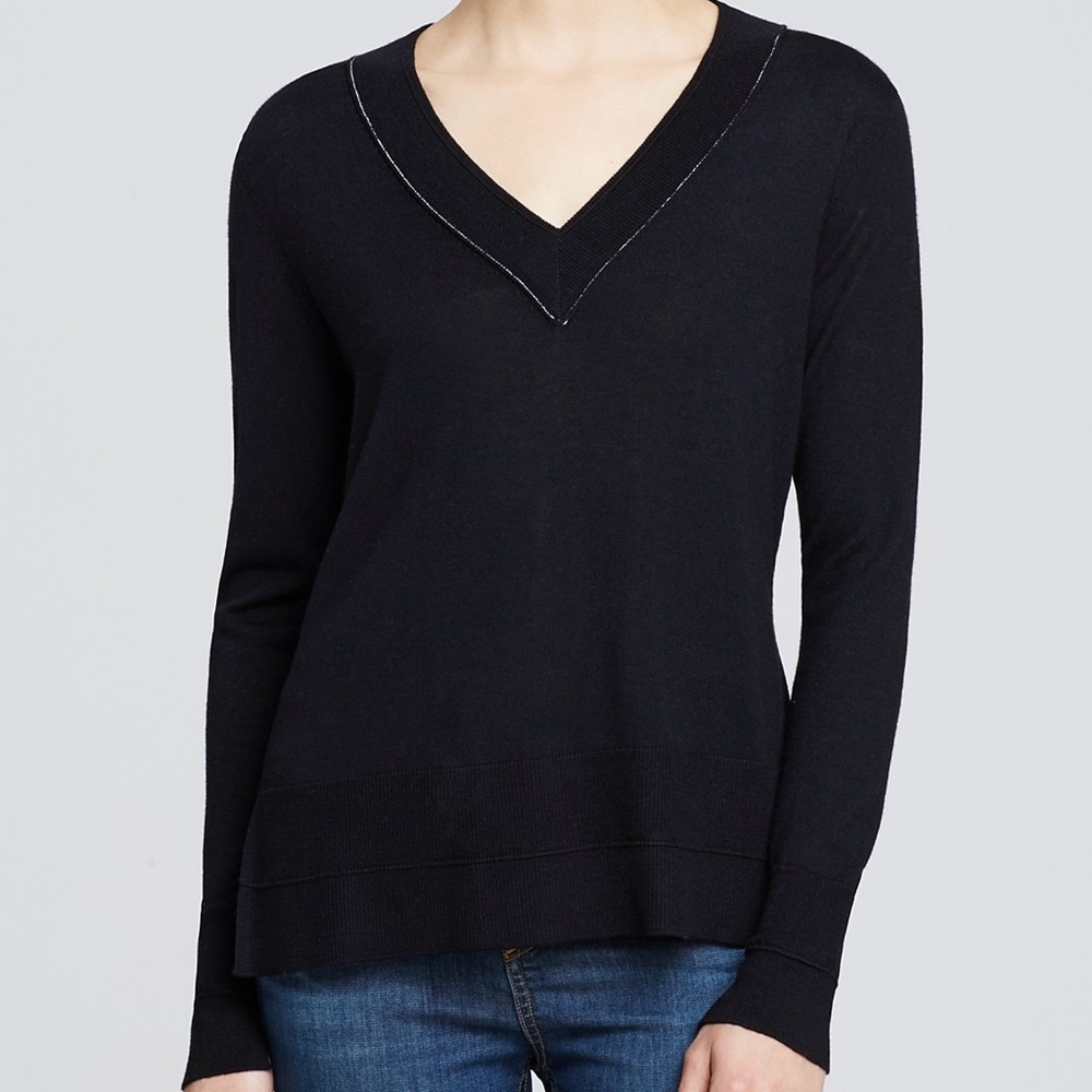 Rag & Bone Rag and Bone Black Leanna Merino Wool V Neck Sweater Rag&Bone V Neck
